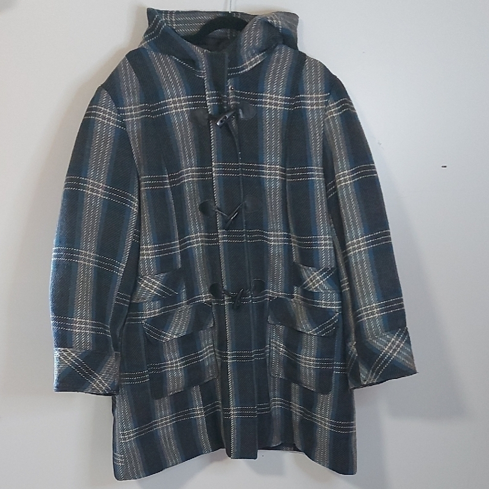 Penningtons Blue and Gray Trench Coat with Hood 2X